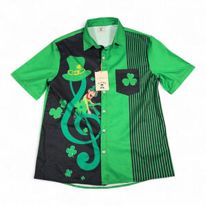 St Patricks Day Shirt Adult SMALL Green Black Aloha Hawaiian Holiday Leprechaun